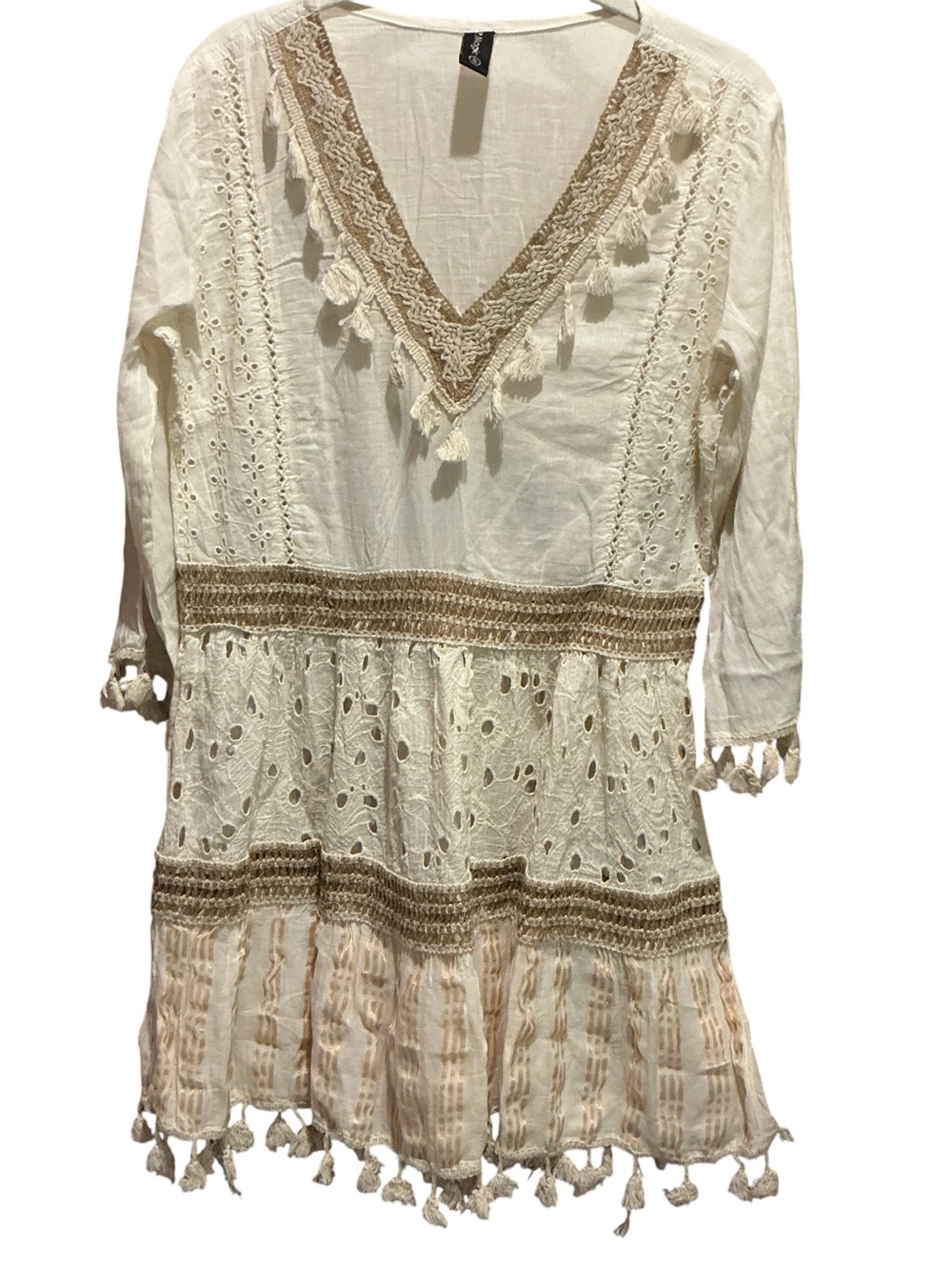 Me 2 Magic Boho Creme Eyelet Tussel Cover Up Dress